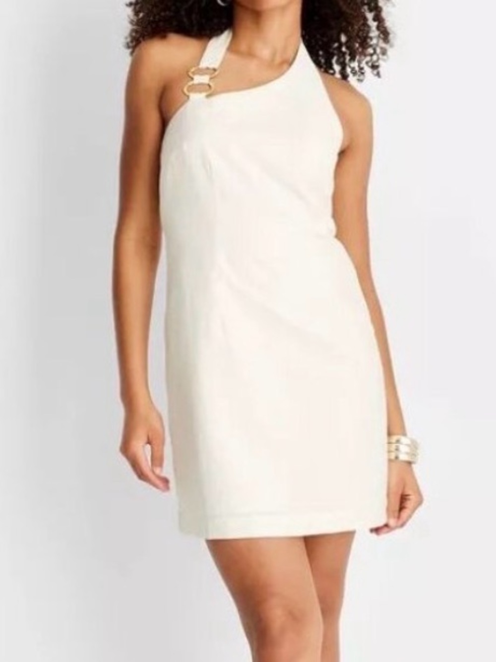 NWT White Halter Mini Dress with Gold Accent
